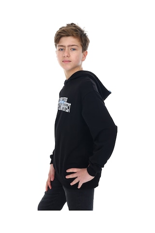Toontoy Kids Toontoy Erkek Çocuk Oversize Kapüşonlu Hafif Düşük Omuz Baskılı Sweatshirt - 2 İplik Siyah
