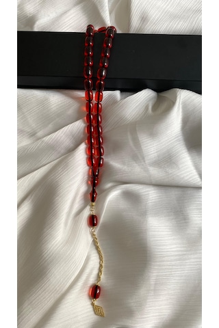 İlknur Doğal Taş Evi Ateş Kehribar Gümüş Püsküllü Tesbih