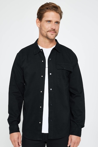 Tudors Relax Fit Rahat Kesim Çıtçıtlı Tek Cep Apaj Yaka 4 Mevsim Denim Düz Siyah Erkek Gömlek-31197-siyah Siyah
