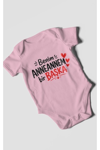 Morivokids Anneannem Bir Başka Kısa Kollu Bebek Body %100 Pamuk Koyu Pembe