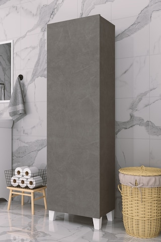 Çok Amaçlı Kapaklı Banyo Dolabı - Yüksek Raflı, Dar Alanlara Uyumlu Depolama Dolabı - Kil Grisi - 54cm