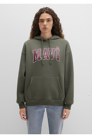 Mavi - Mavi Logo Baskılı Kapüşonlu Haki Sweatshirt 1600361-71581 Yeşil