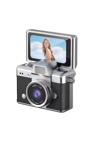 Cepaks Lk-027 Siyah Retro Mini Dijital Fotoğraf Makinesi Hd Video, Katlanabilir Ekranlı 48 Mp Flaşlı