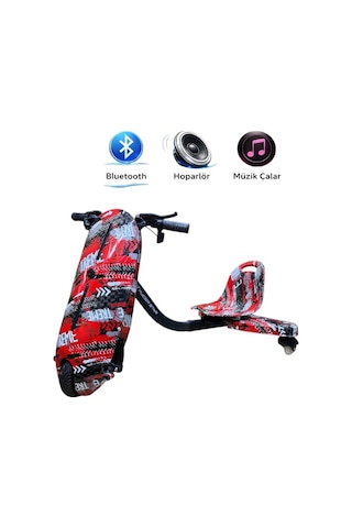 Drift Car Elektrikli Kaykay Drift Scooter Bluetooth Hoparlörlü RS-R1 Red Extreme Grafiti