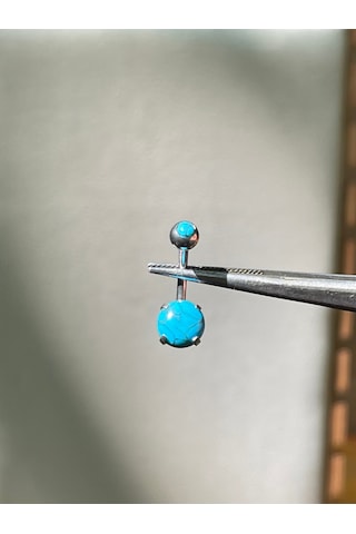 316 L Cerrahi Çelik Firuze Taşlı Gümüş Renginde Göbek Piercingi Gümüş