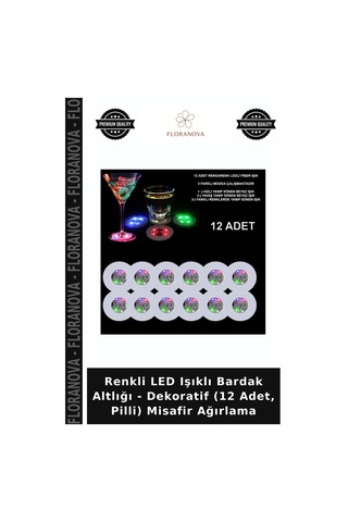 Renkli Led Işıklı Bardak Altlığı - Dekoratif 12 Adet, Pilli Misafir Ağırlama çok renkli