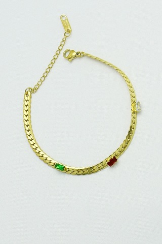 Altın Kaplama Seri Kararmaz Renkli Taşlı Ezme Zincir Çelik Gold Altın