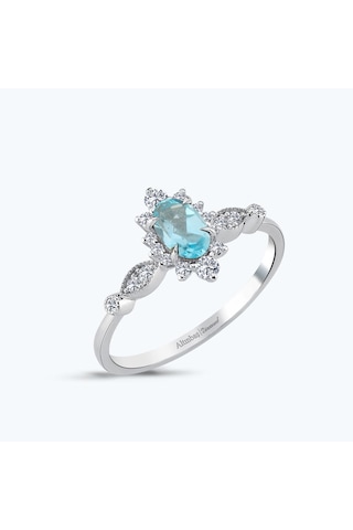 Altınbaş Pırlanta Mavi Topaz Oval Yüzük Pnf002skt-14k