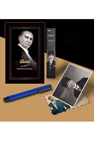Gazi Paşa Atatürk Ajandası Ayraç Kartpostal Kalem - Lacivert