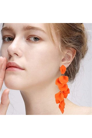 Uzun Akrilik Gül Yaprağı Küpeler - Sarkan Abartılı Çiçek Küpe Turuncu