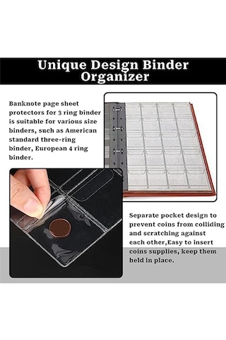 Anjiexun Madeni Para Albümü Koleksiyon Kolleksiyon Kılıfları İçin 9 Delikli Madeni Para Koleksiyon Sayfaları Şeffaf