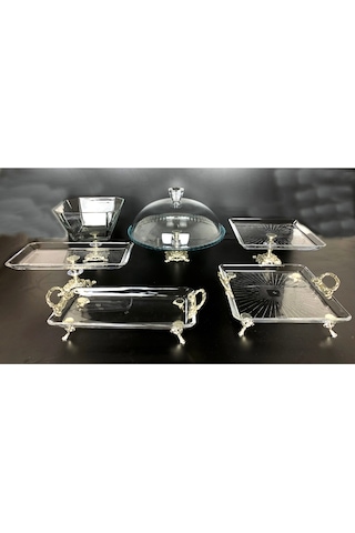 Elta Collection 6 Parca Döküm Ayaklı Gümüş Cam Sunumluk Gümüş