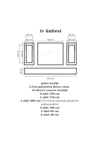Diecor Dekoratif Boyanabilir 2,5 Cm Duvar Çıtası Kesimli Hazır Paket Televizyon Ünitesi Beyaz Tek Ebat Model:xa256