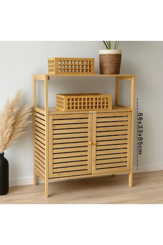 Go İthalat Çok Amaçlı Dolap Ahşap Bambu Organizer Raflı 66x33x85cm