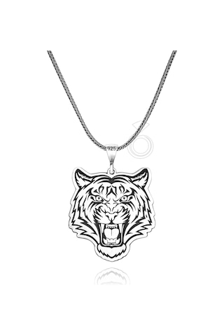 925 Ayar Gümüş Kaplan Tasarım Erkek Kolye Gümüş