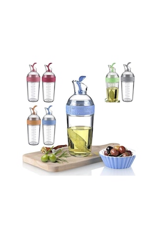 Sızdırmaz Yağdanlık Sosluk Sirke Şişesi 350ml Dekoratif Renkli Ayçiçek Yağı Sıvı Yağ Yağlık Damlatmaz Kapaklı Estetik Mavi Çok Renkli