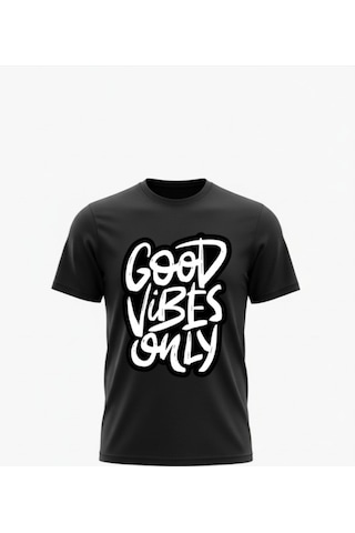 Urbantrendstore Unisex Good Vibes Only Oversize Fit Rahat Geniş Salaş T-shirt Günlük Tişört Siyah