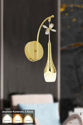 Lale Power Ledli Modern Lüks Duvar Aplik 3 Renk Sarı-beyaz-gün İşığı - Gold Gold