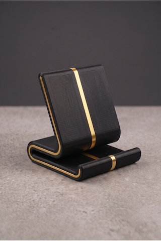 Vero Siyah Üzeri Gold Şeritli Masaüstü Telefon Tutucu Ve Tablet Standı - Modern Oyuncu Aksesuarı