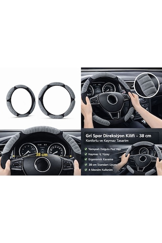 Gri Spor Direksiyon Kılıfı - 38cm Konforlu Ve Kaymaz Tasarım Çok Renkli