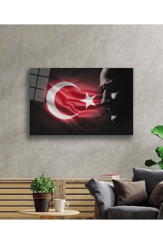 Türk Bayrağı Ve Atatürk Cam Tablo Evlika