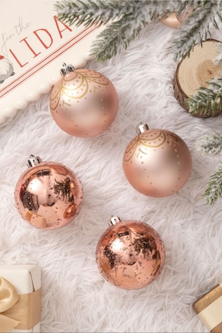 Karaca 4'lü Set Top Ağaç Süsü Pembe ve Pembe Mat 8 cm
