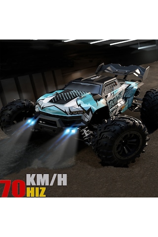 Profesyonel Rc Uzaktan Kumandalı Araba 4wd 1:16 Metal İç Aksam 70km/h Şarjlı 4x4 Model Araç - Mavi