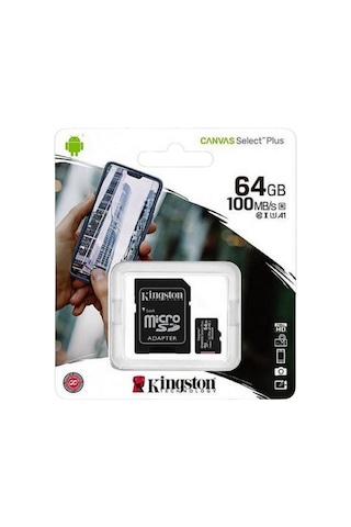 Kingston 64gb Canvas Select Plus Gen3 Micro Sdxc 100mb/s A1 Hafıza Kartı, Sdcs3/64gb
