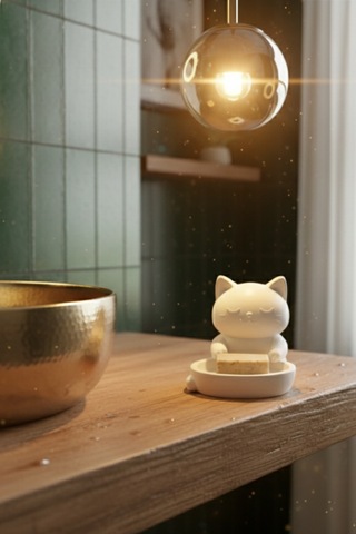 Oxyteez Kedi Figürlü Sabunluk Beyaz Renk Reçine Tasarım Ev Ve Ofis Dekorasyonu