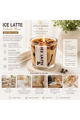 Gül Kokulu Latte Aromalı Cam Bardak Mum Belirtilmemiş
