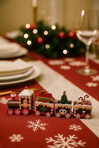 4 Parça Yılbaşı Treni Seti 21 Cm - Ahşap Dekoratif Mini Tren Figürü Masa Üstü Ve Ev Dekorasyonu Diğer