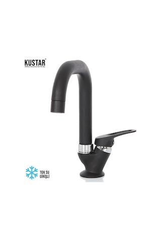 Kustar Siyah Mermerden Tek Su Girişli Kare Baston Lavabo Musluğu Siyah