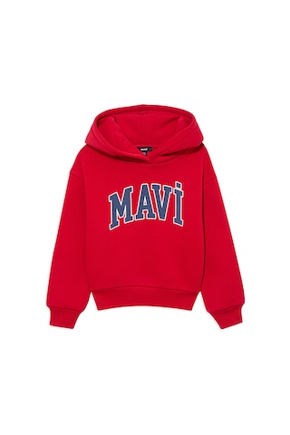 Mavi - Mavi Logo Baskılı Kırmızı Kapüşonlu Sweatshirt 6610110-704 Kırmızı