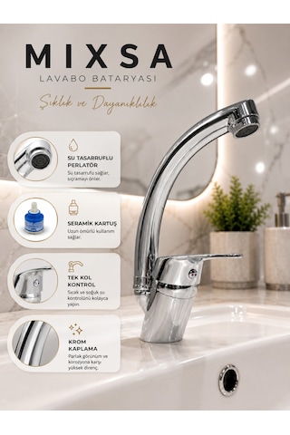 Lüx 360 Döner Borulu Çift Su Girişli Lavabo Bataryası Çeşmesi Musluğu Krom