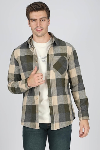 Lee Cooper Deon Erkek Dokuma U.kol Gömlek Haki-bej-20526 Haki-bej Ekose Haki - Bej