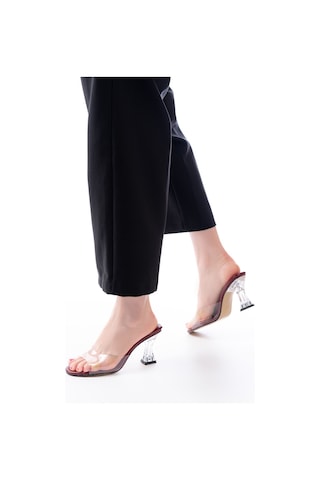 S-619 Bordo Rugan Şeffaf Bantlı Şeffaf Topuklu Yuvarlak Burunlu Kadın Terlik Renksiz