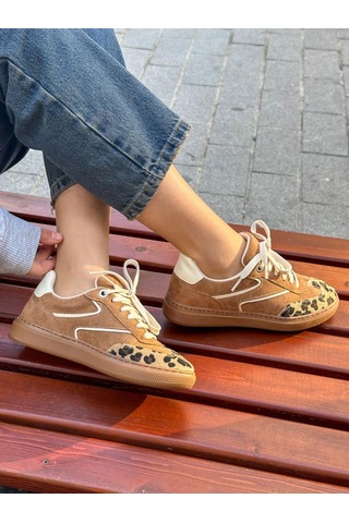 Erva'nın Butiği Taba Süet Wins Leoparlı Bağcıklı Kadın Sneakers-5688