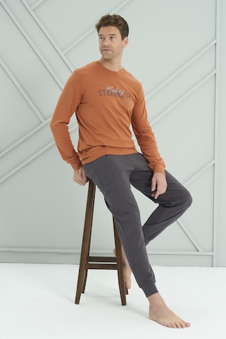 Erkek Interlok Penye Uzun Kol Pijama Takımı 2220 Kiremit Kiremit