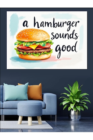 Lezzetli Büyük Hamburger Dekoratif Kanvas - Mdf Ahşap Tablo