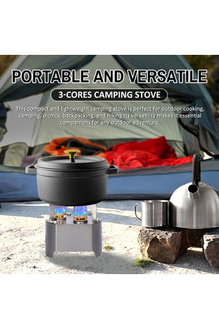 Yifomall Üç Ateşli 11800w Taşınabilir Kamp Gaz Sobası - Yüksek Güçlü, Ayarlanabilir Alev, Dış Mekan Pişirme İçin Gri Çok Renkli