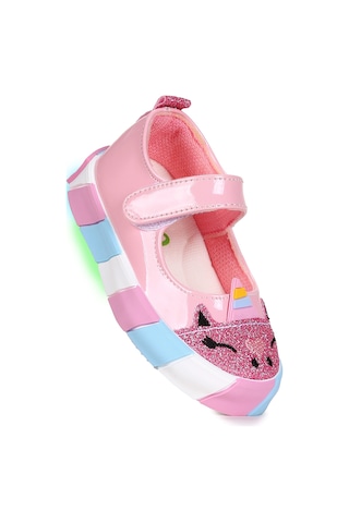 Kiko Kids Gilan Cırtlı Işıklı Kız Bebek Babet Ayakkabı Pembe