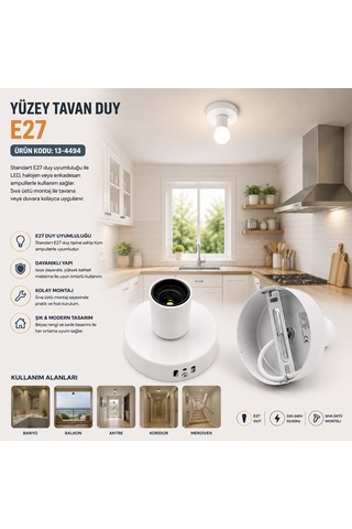 E27 Metal Askı Aparat Tavan Duy E1318/2 5492 Çr