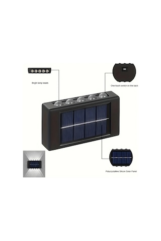 Xuweiwei 8 Adet Beyaz Işık 10 Led Güneş Duvar Lambası Dış Mekan Aydınlatma Dekoratif Bahçe Avlu Teras Beyaz Işık