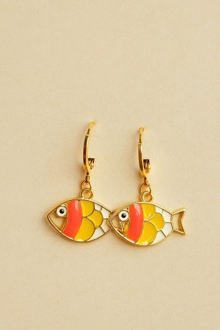 Balıklı Minimal Gold Küpe Çok Renkli