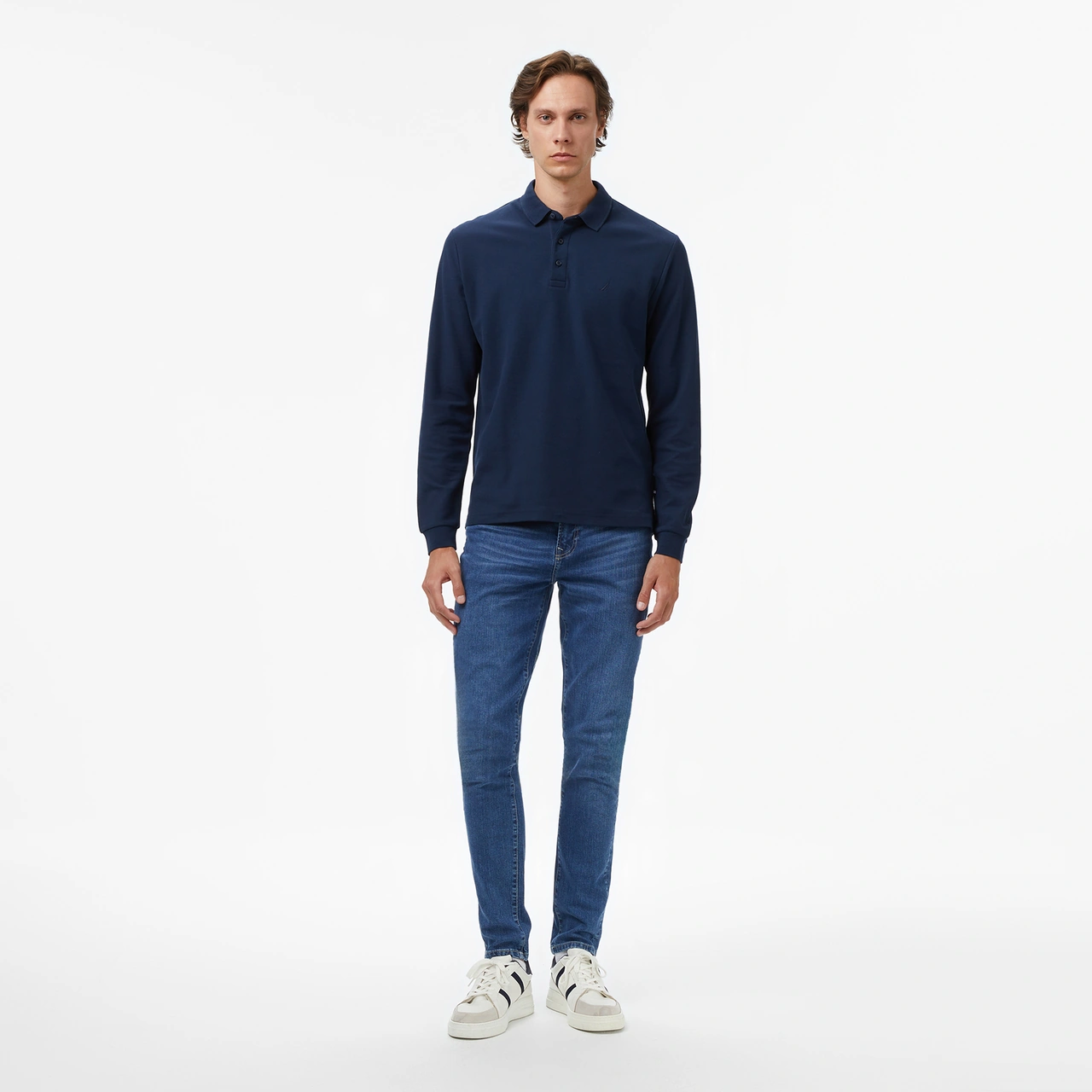 Nautica Erkek Lacivert Classic Fit Uzun Kollu Polo Yaka T-shirt Düz K57351t Lacivert