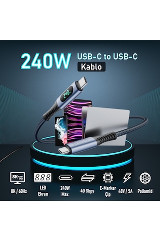 SooPii S42 PD 240W Led Ekranlı Usb 4.0 40g 8k-60hz Type-C Örgülü Kablo