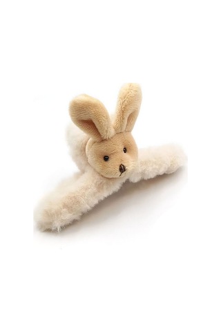 Ekru Kürklü Soft Yumuşak Peluş Tavşan Mandal Toka, Saç Tokası, Saç Aksesuarı Çok Renkli