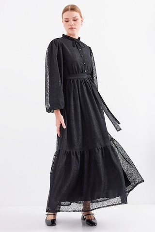 Bigdart 2509 Uzun Dantelli Tesettür Elbise - Siyah 001