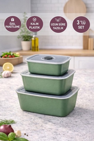 Selka Home 3'lü Vakum Kapaklı Saklama Kabı Yeşil