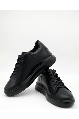 Mela Erkek Hakiki Deri 7 Cm Boy Uzatan Siyah Spor Ayakkabı Siyah